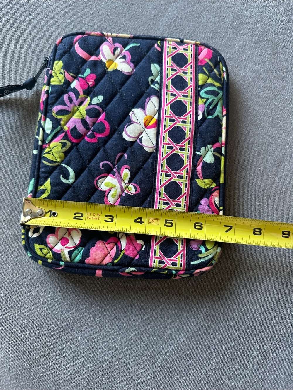 Vera Bradley Navy Quilted Floral Tablet Sleeve with Pink Trim - Picture 3 of 3
